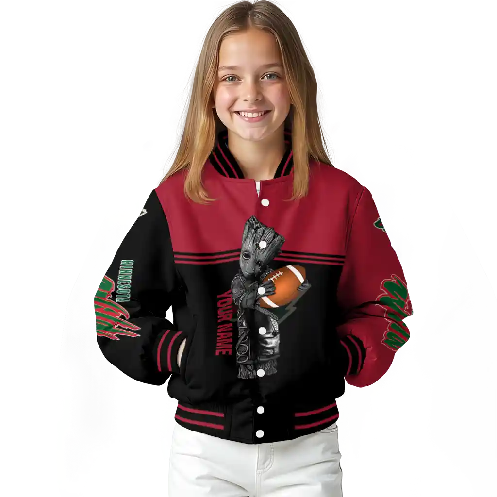 personalized minnesota wild groot football red black varsity jacket top rated personalized minnesota wild groot football red black varsity jacket top rated