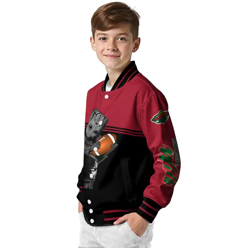 personalized minnesota wild groot football red black varsity jacket trendy personalized minnesota wild groot football red black varsity jacket trendy
