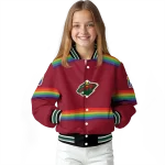 personalized minnesota wild rainbow jersey number red varsity jacket best selling