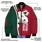 personalized minnesota wild snoopy head red bomber jacket best selling