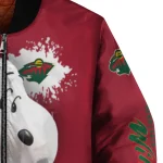 personalized minnesota wild snoopy head red bomber jacket best selling