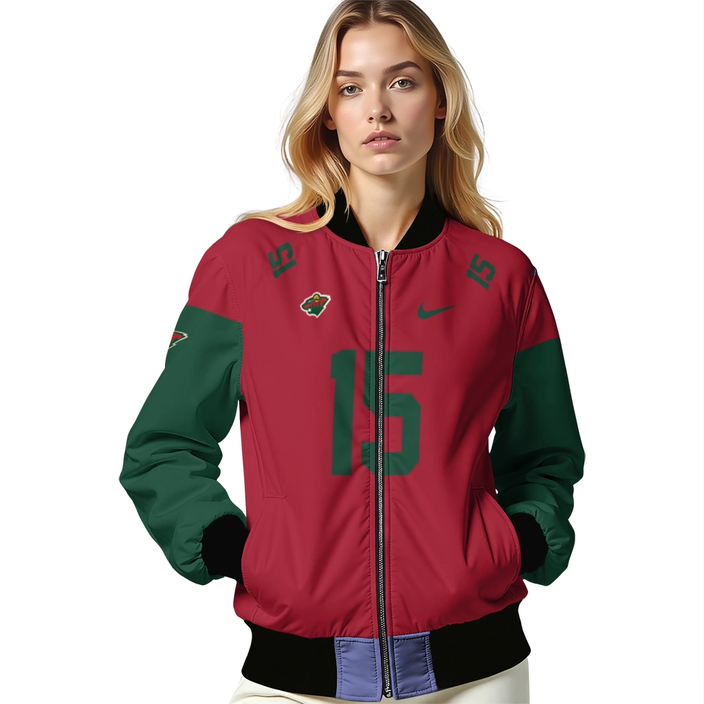 personalized minnesota wild team patch red bomber jacket latest model personalized minnesota wild team patch red bomber jacket latest model
