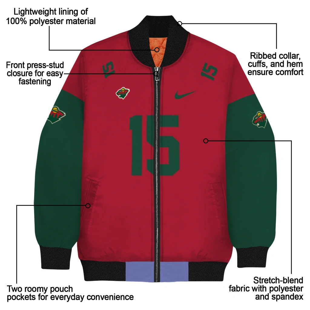 personalized minnesota wild team patch red bomber jacket new arrival personalized minnesota wild team patch red bomber jacket new arrival