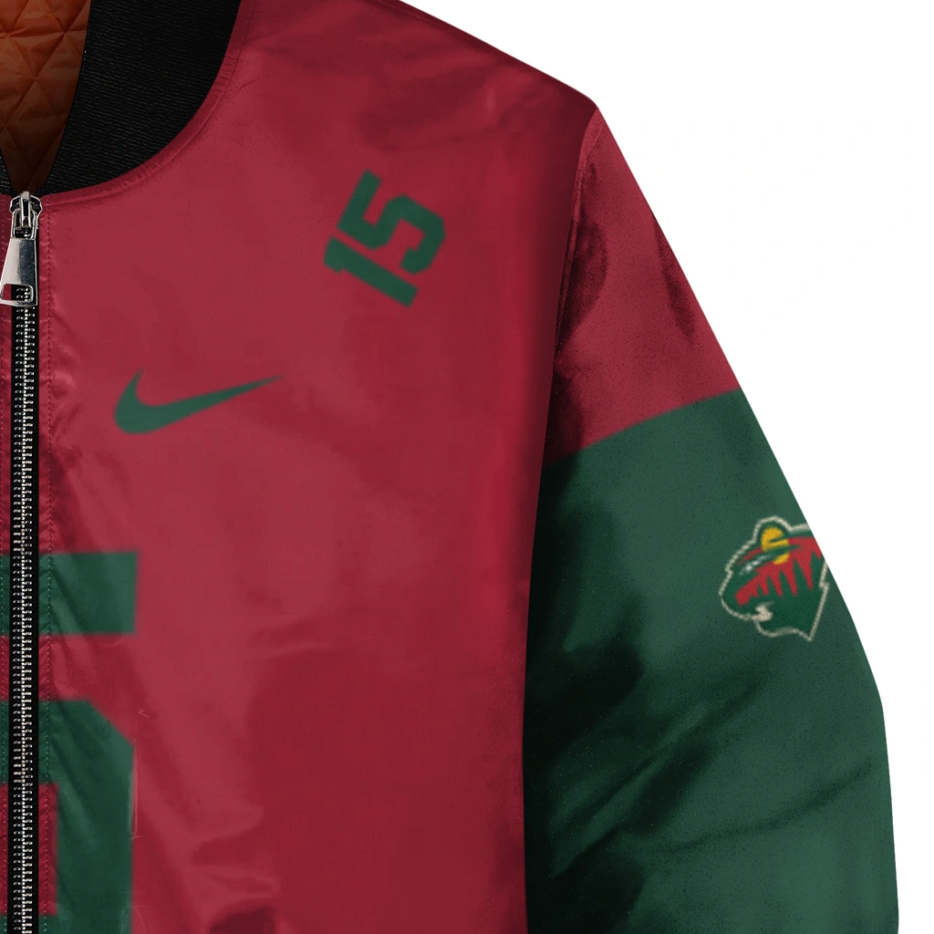 personalized minnesota wild team patch red bomber jacket premium grade personalized minnesota wild team patch red bomber jacket premium grade