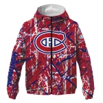 personalized montreal canadiens brushstroke pattern red windbreaker jacket best selling