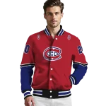 personalized montreal canadiens chevron style red varsity jacket best selling
