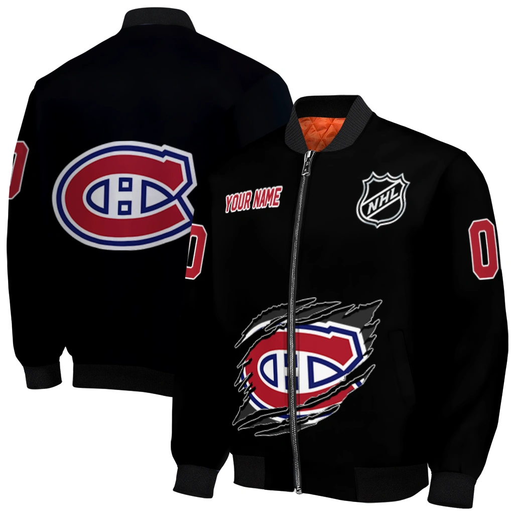 personalized montreal canadiens claw cut black bomber jacket best selling personalized montreal canadiens claw cut black bomber jacket best selling