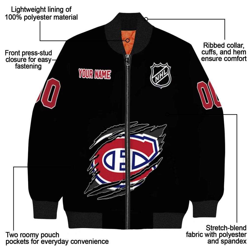 personalized montreal canadiens claw cut black bomber jacket new arrival personalized montreal canadiens claw cut black bomber jacket new arrival
