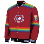 personalized montreal canadiens rainbow jersey number red varsity jacket best selling