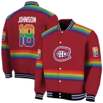 personalized montreal canadiens rainbow jersey number red varsity jacket best selling