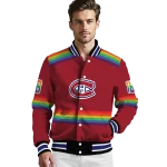 personalized montreal canadiens rainbow jersey number red varsity jacket best selling