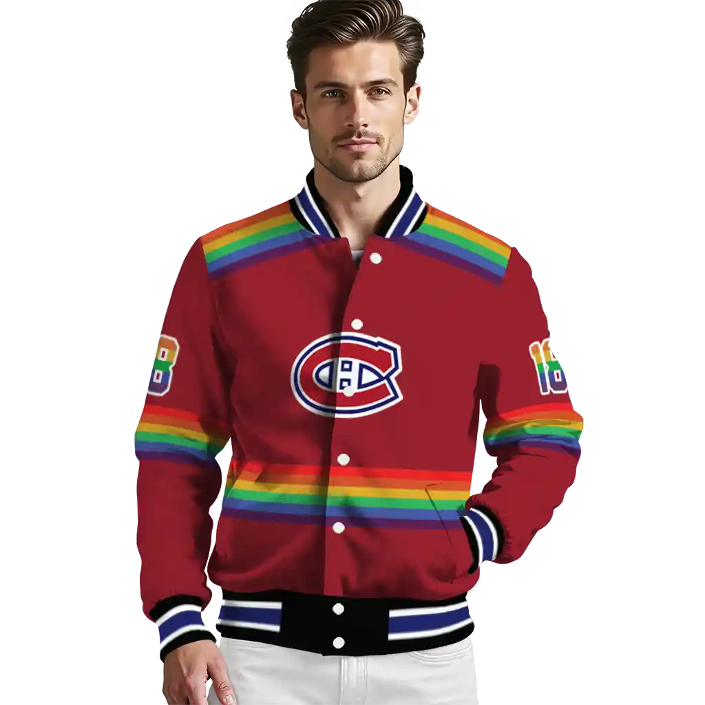personalized montreal canadiens rainbow jersey number red varsity jacket high quality personalized montreal canadiens rainbow jersey number red varsity jacket high quality