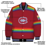 personalized montreal canadiens rainbow jersey number red varsity jacket best selling