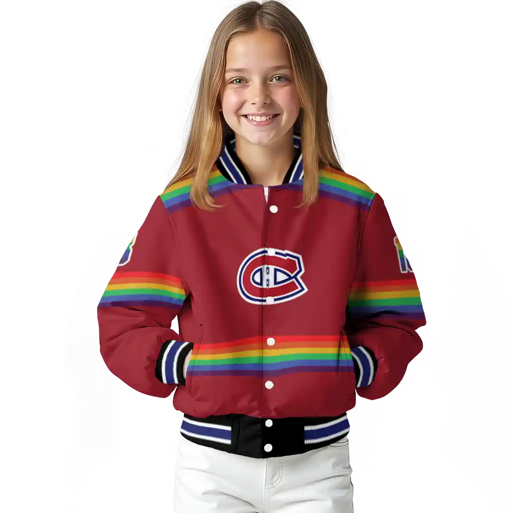 personalized montreal canadiens rainbow jersey number red varsity jacket top rated personalized montreal canadiens rainbow jersey number red varsity jacket top rated