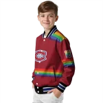 personalized montreal canadiens rainbow jersey number red varsity jacket best selling