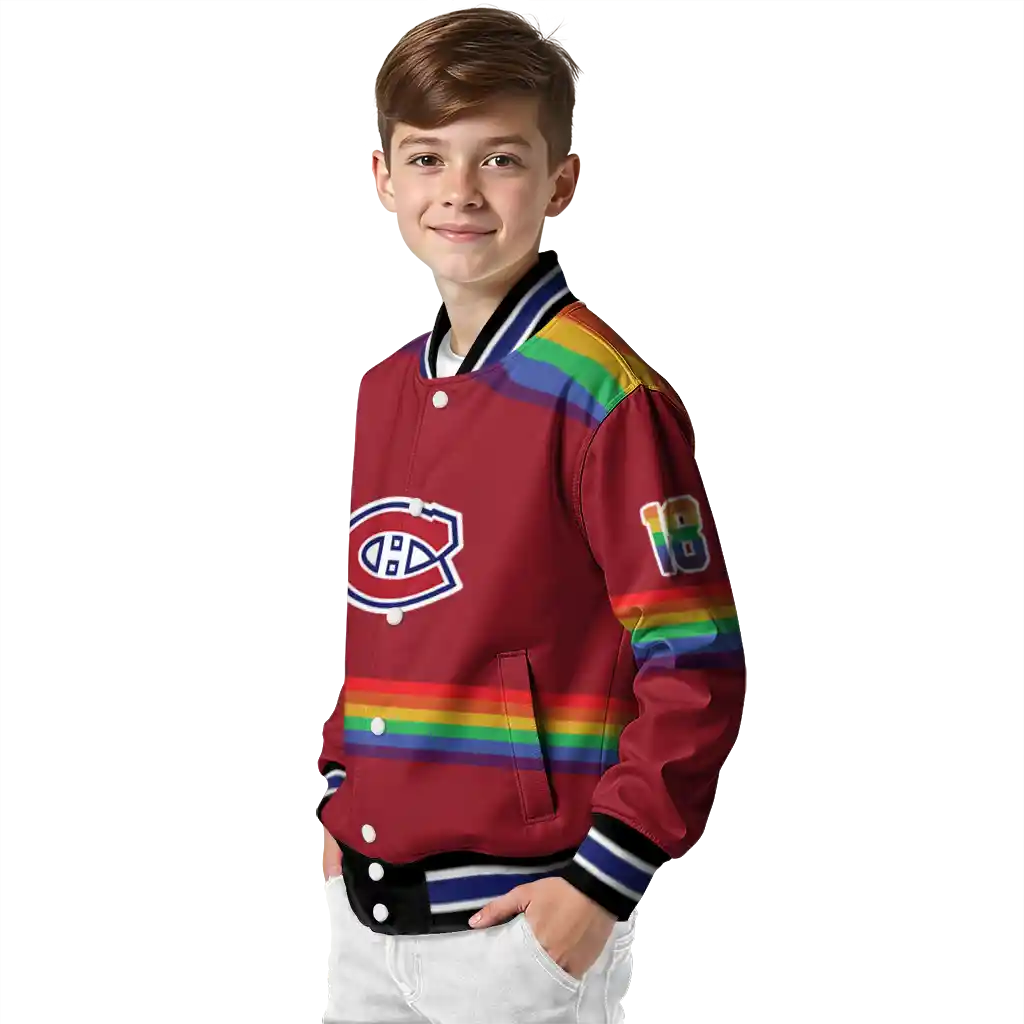 personalized montreal canadiens rainbow jersey number red varsity jacket trendy personalized montreal canadiens rainbow jersey number red varsity jacket trendy