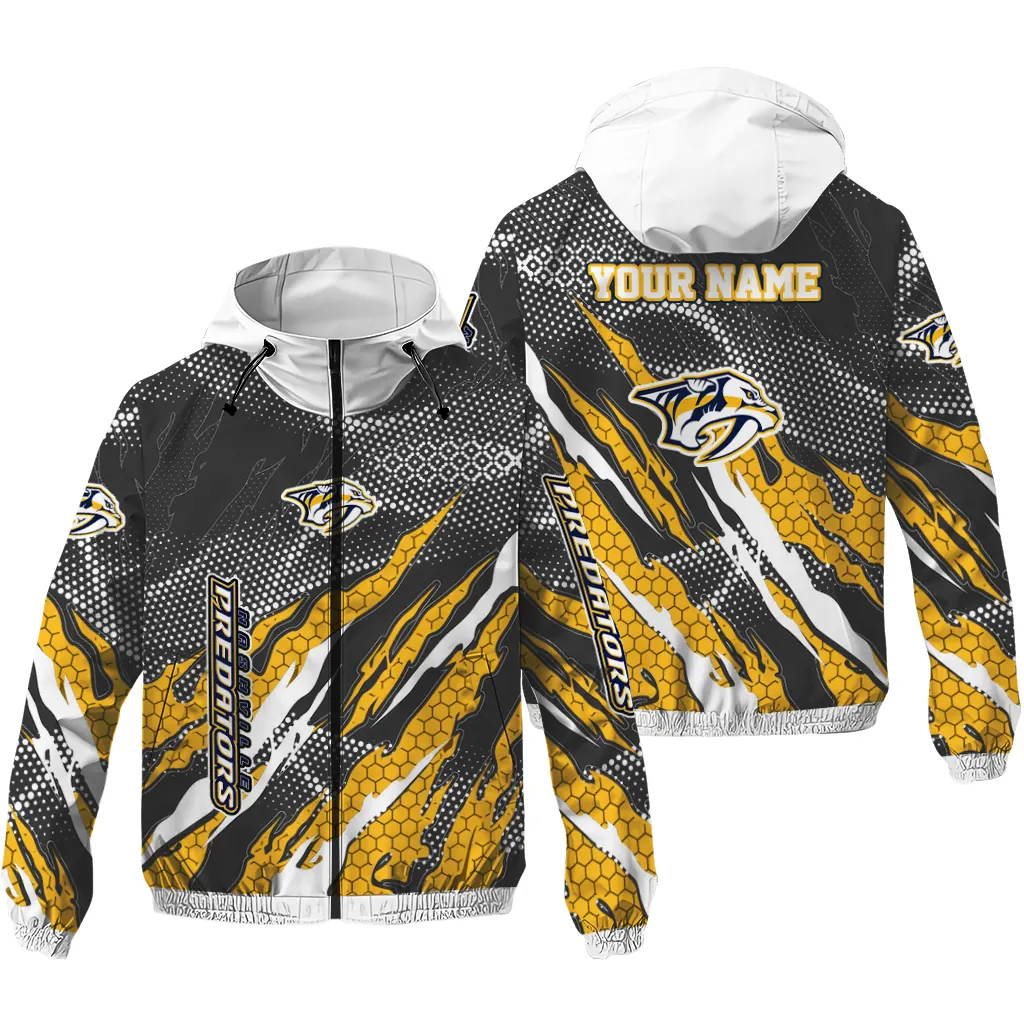personalized nashville predators claw mesh gold gray windbreaker jacket high quality personalized nashville predators claw mesh gold gray windbreaker jacket high quality