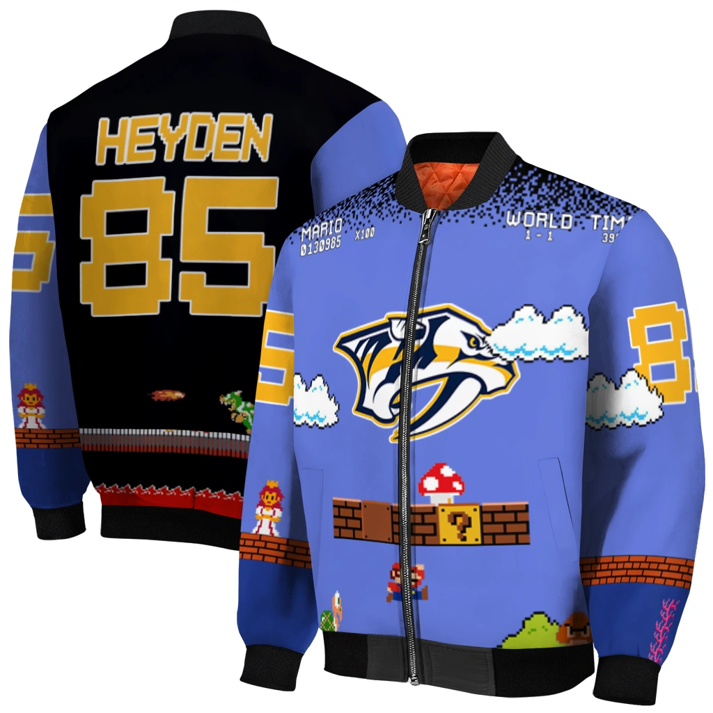 personalized nashville predators mario blocks blue black bomber jacket best selling personalized nashville predators mario blocks blue black bomber jacket best selling