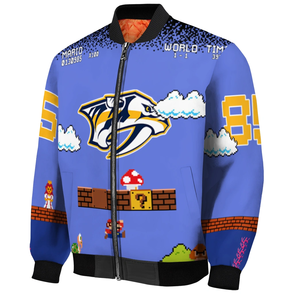personalized nashville predators mario blocks blue black bomber jacket fashion forward personalized nashville predators mario blocks blue black bomber jacket fashion forward