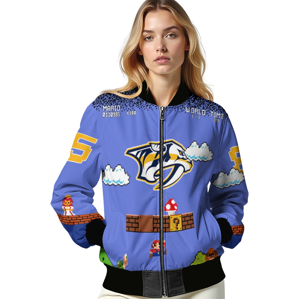 personalized nashville predators mario blocks blue black bomber jacket latest model personalized nashville predators mario blocks blue black bomber jacket latest model