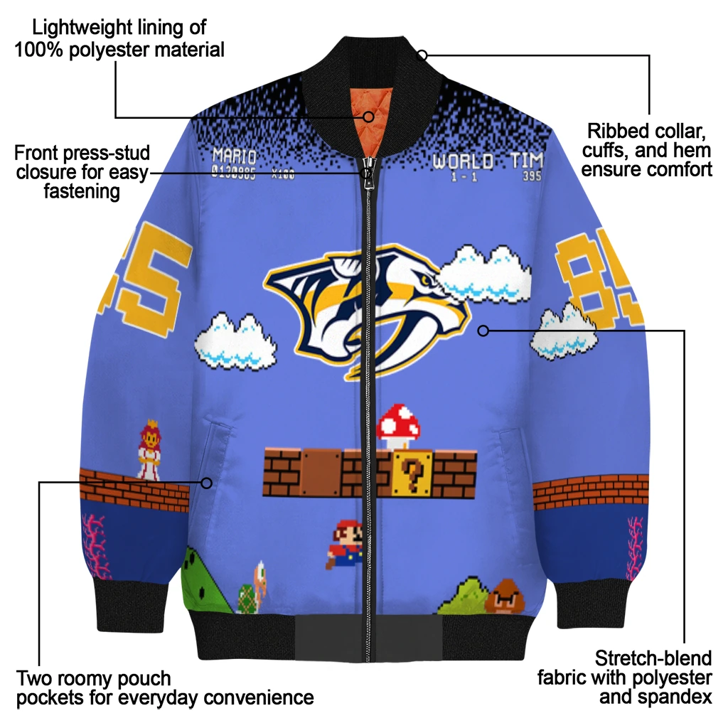 personalized nashville predators mario blocks blue black bomber jacket new arrival personalized nashville predators mario blocks blue black bomber jacket new arrival