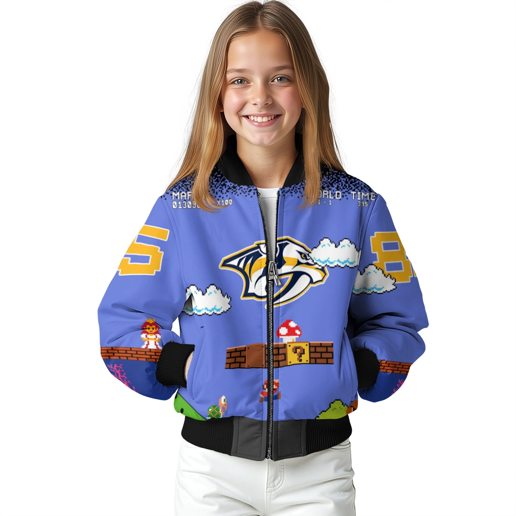 personalized nashville predators mario blocks blue black bomber jacket top rated personalized nashville predators mario blocks blue black bomber jacket top rated