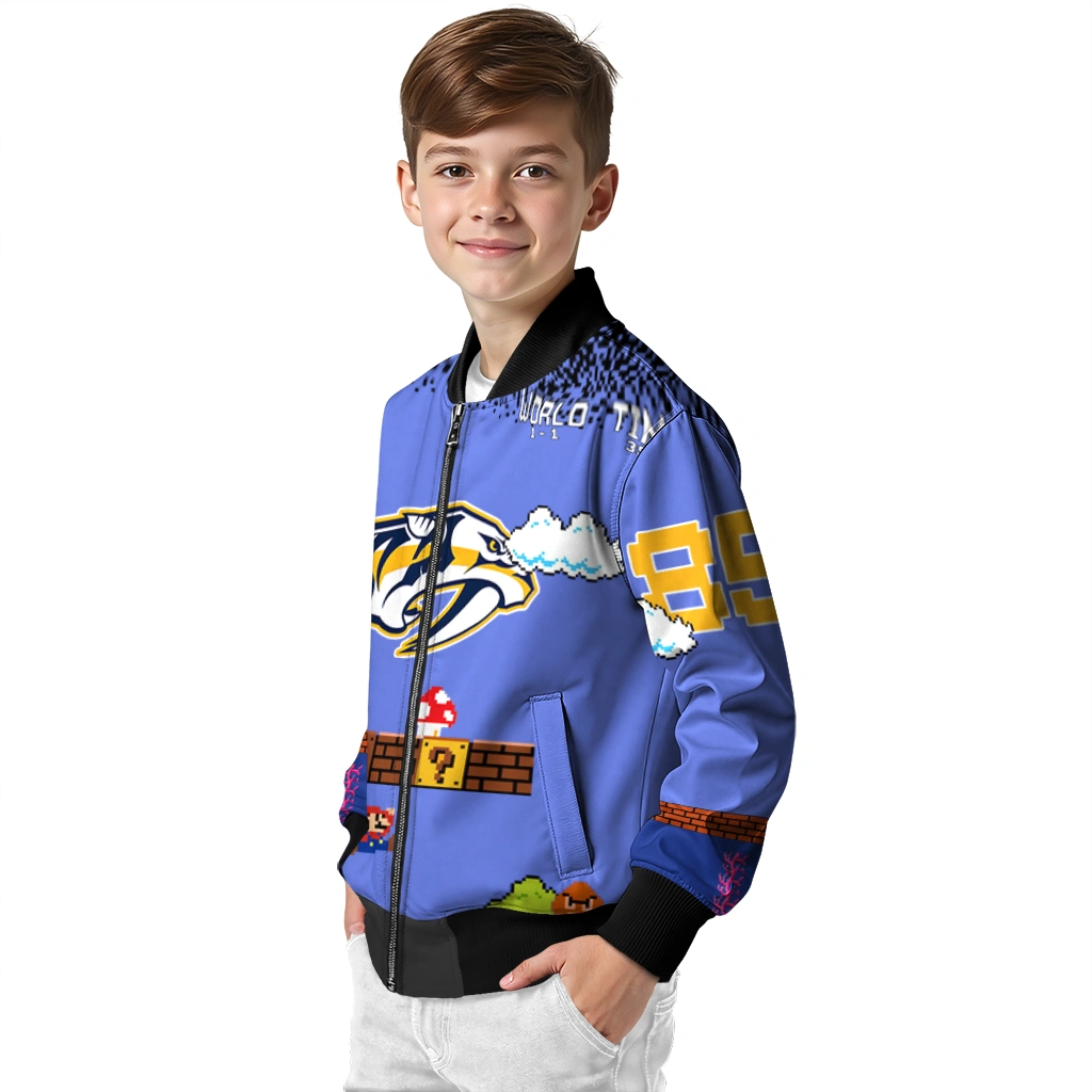 personalized nashville predators mario blocks blue black bomber jacket trendy personalized nashville predators mario blocks blue black bomber jacket trendy
