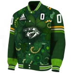 personalized nashville predators shamrock vortex green varsity jacket best selling