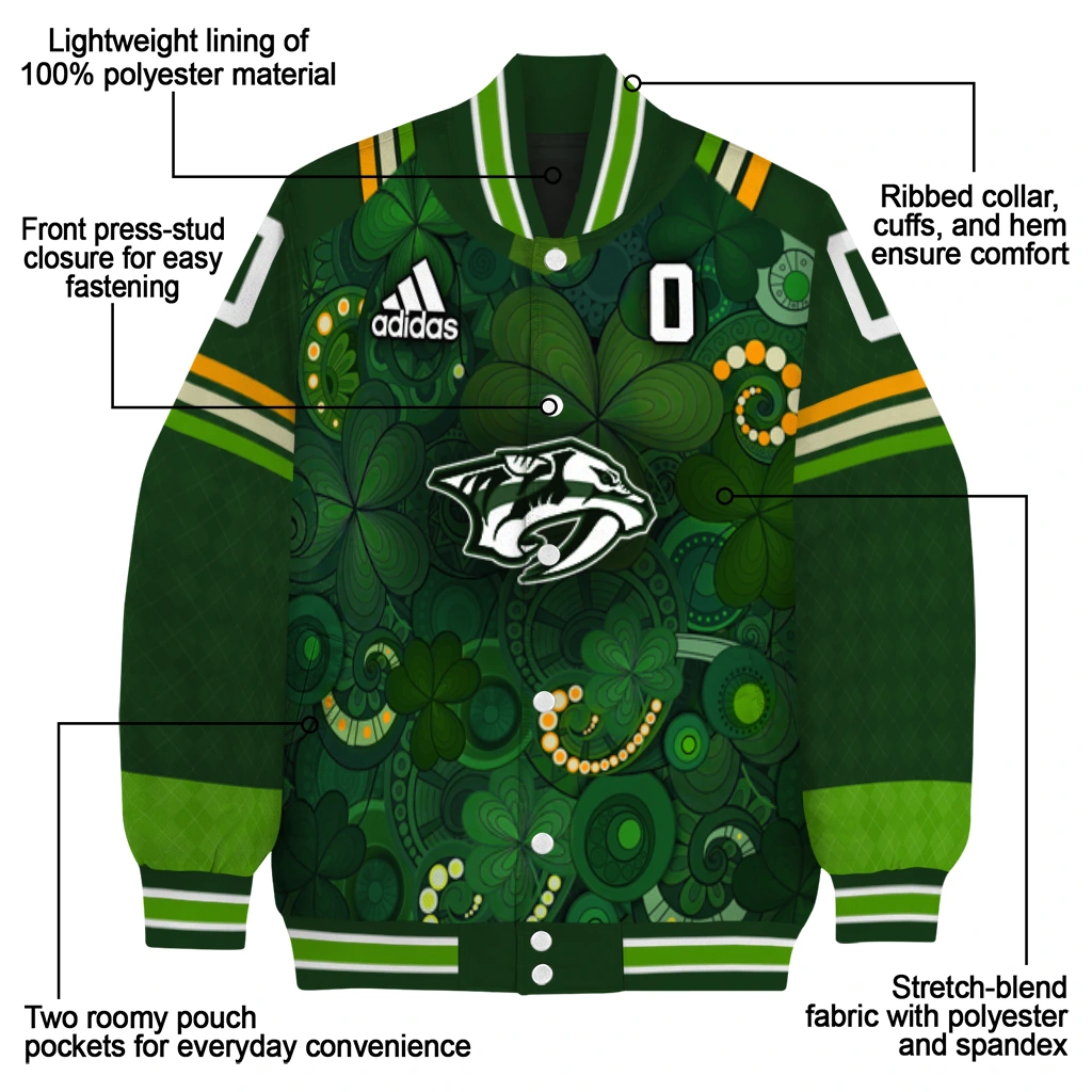 personalized nashville predators shamrock vortex green varsity jacket new arrival personalized nashville predators shamrock vortex green varsity jacket new arrival
