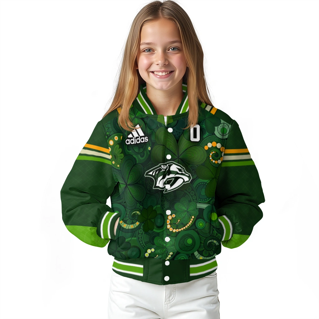 personalized nashville predators shamrock vortex green varsity jacket top rated personalized nashville predators shamrock vortex green varsity jacket top rated