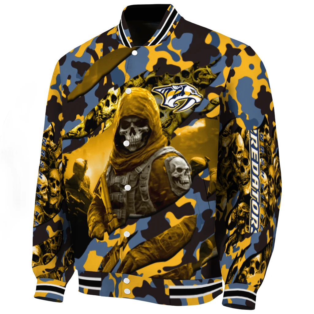 personalized nashville predators skull horde gold varsity jacket best selling personalized nashville predators skull horde gold varsity jacket best selling