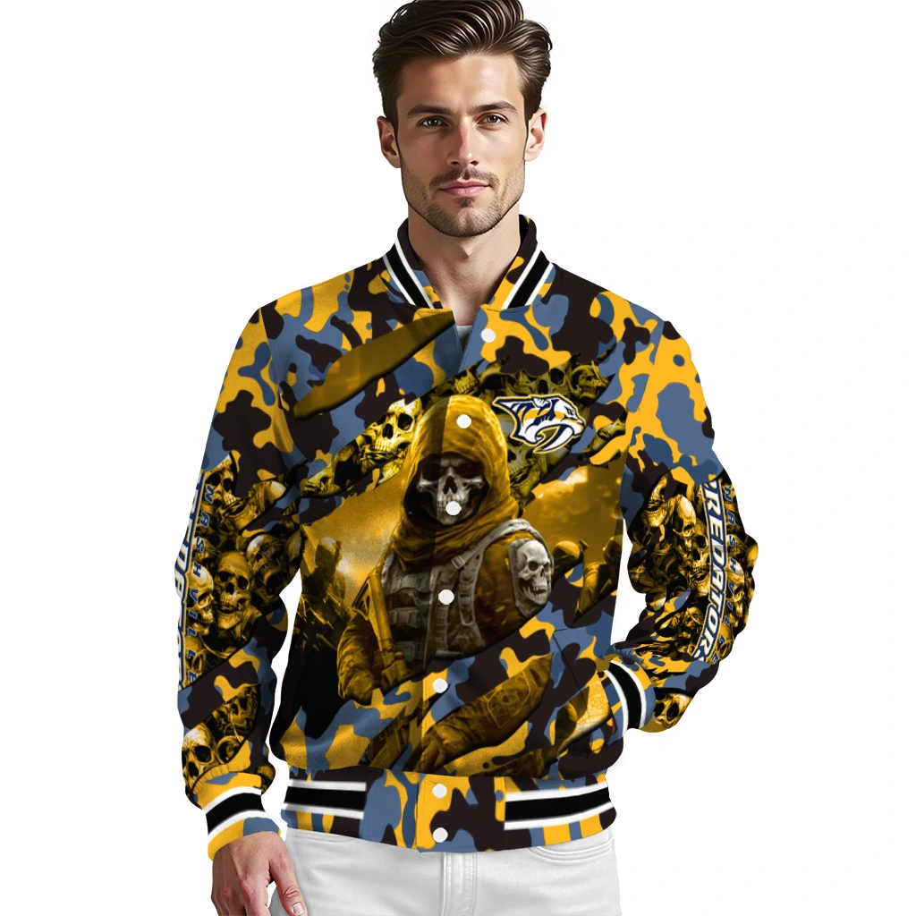 personalized nashville predators skull horde gold varsity jacket high quality personalized nashville predators skull horde gold varsity jacket high quality