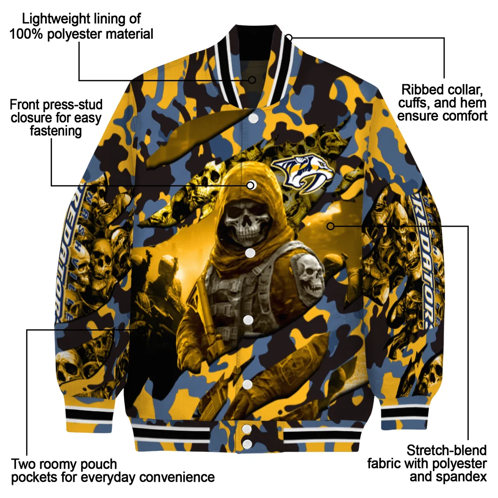 personalized nashville predators skull horde gold varsity jacket new arrival personalized nashville predators skull horde gold varsity jacket new arrival
