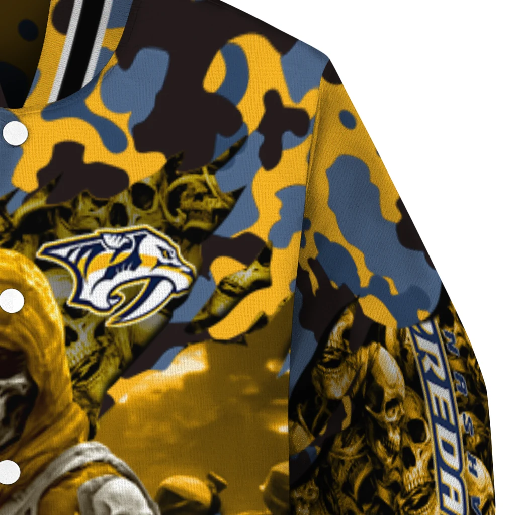personalized nashville predators skull horde gold varsity jacket premium grade personalized nashville predators skull horde gold varsity jacket premium grade