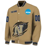 personalized navy midshipmen claw effect beige varsity jacket best selling