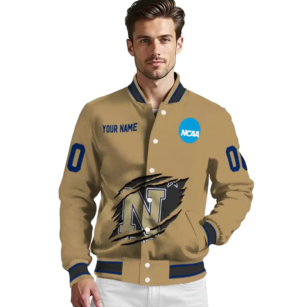 personalized navy midshipmen claw effect beige varsity jacket high quality personalized navy midshipmen claw effect beige varsity jacket high quality