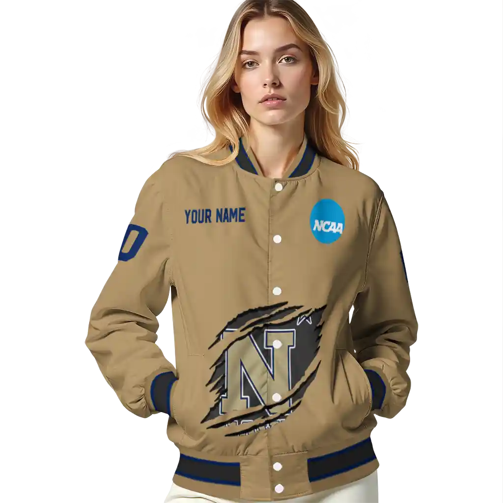 personalized navy midshipmen claw effect beige varsity jacket latest model personalized navy midshipmen claw effect beige varsity jacket latest model