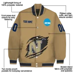 personalized navy midshipmen claw effect beige varsity jacket best selling