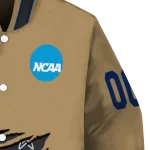 personalized navy midshipmen claw effect beige varsity jacket best selling