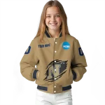 personalized navy midshipmen claw effect beige varsity jacket best selling
