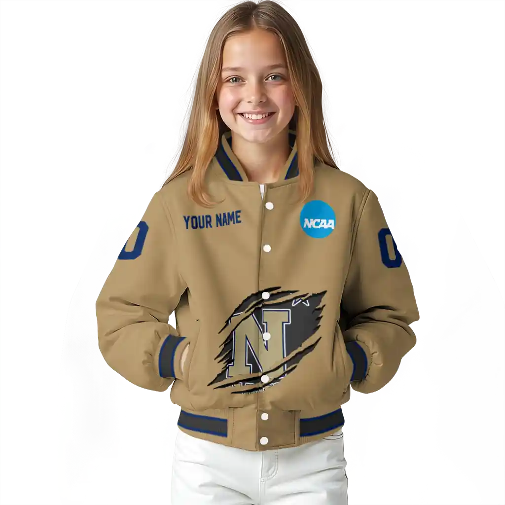 personalized navy midshipmen claw effect beige varsity jacket top rated personalized navy midshipmen claw effect beige varsity jacket top rated