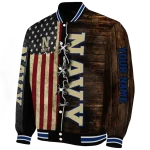 personalized navy midshipmen flag wood brown varsity jacket best selling