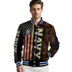 personalized navy midshipmen flag wood brown varsity jacket best selling