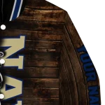 personalized navy midshipmen flag wood brown varsity jacket best selling