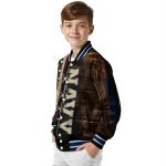 personalized navy midshipmen flag wood brown varsity jacket best selling