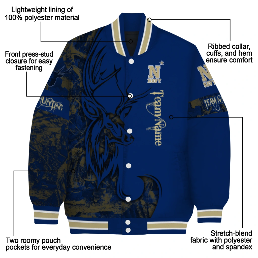 personalized navy midshipmen tribal deer art blue varsity jacket new arrival personalized navy midshipmen tribal deer art blue varsity jacket new arrival