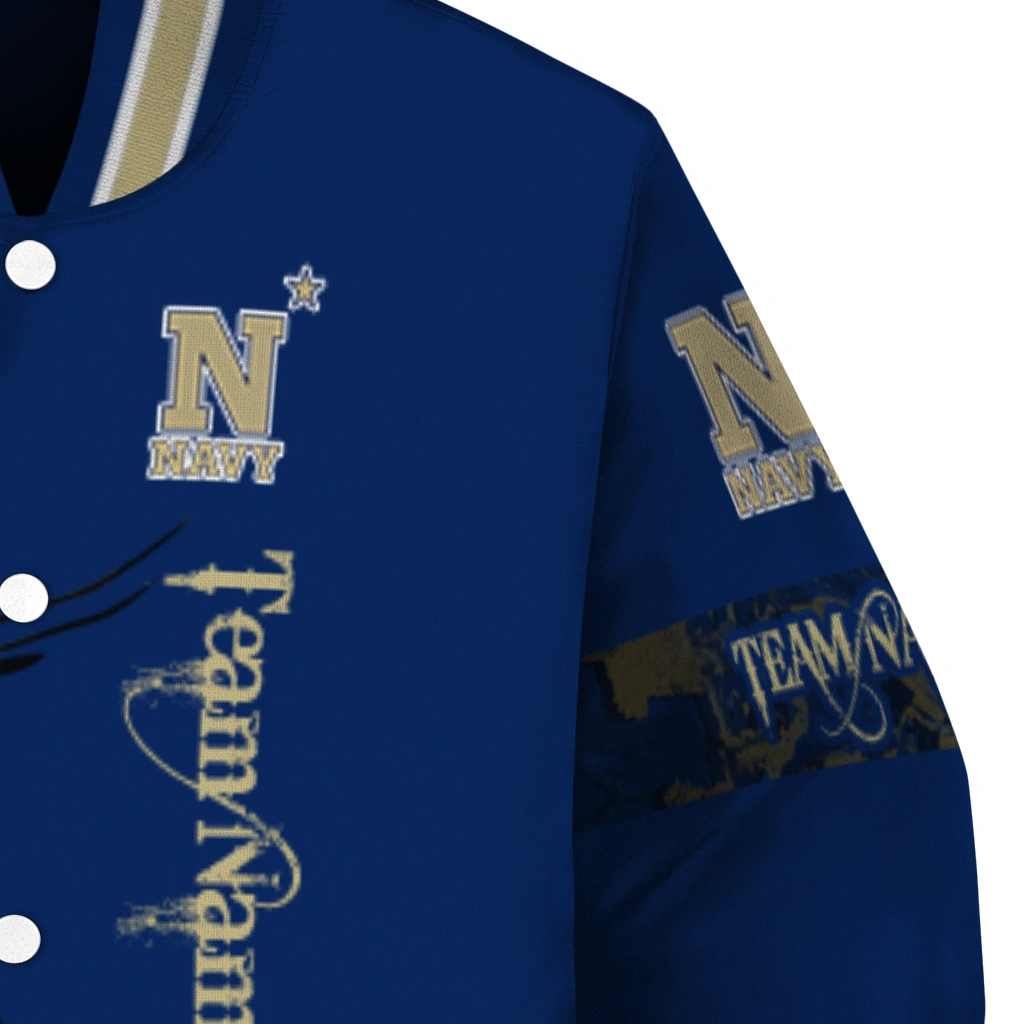 personalized navy midshipmen tribal deer art blue varsity jacket premium grade personalized navy midshipmen tribal deer art blue varsity jacket premium grade