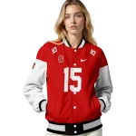 personalized nc state wolfpack team patch red varsity jacket best selling