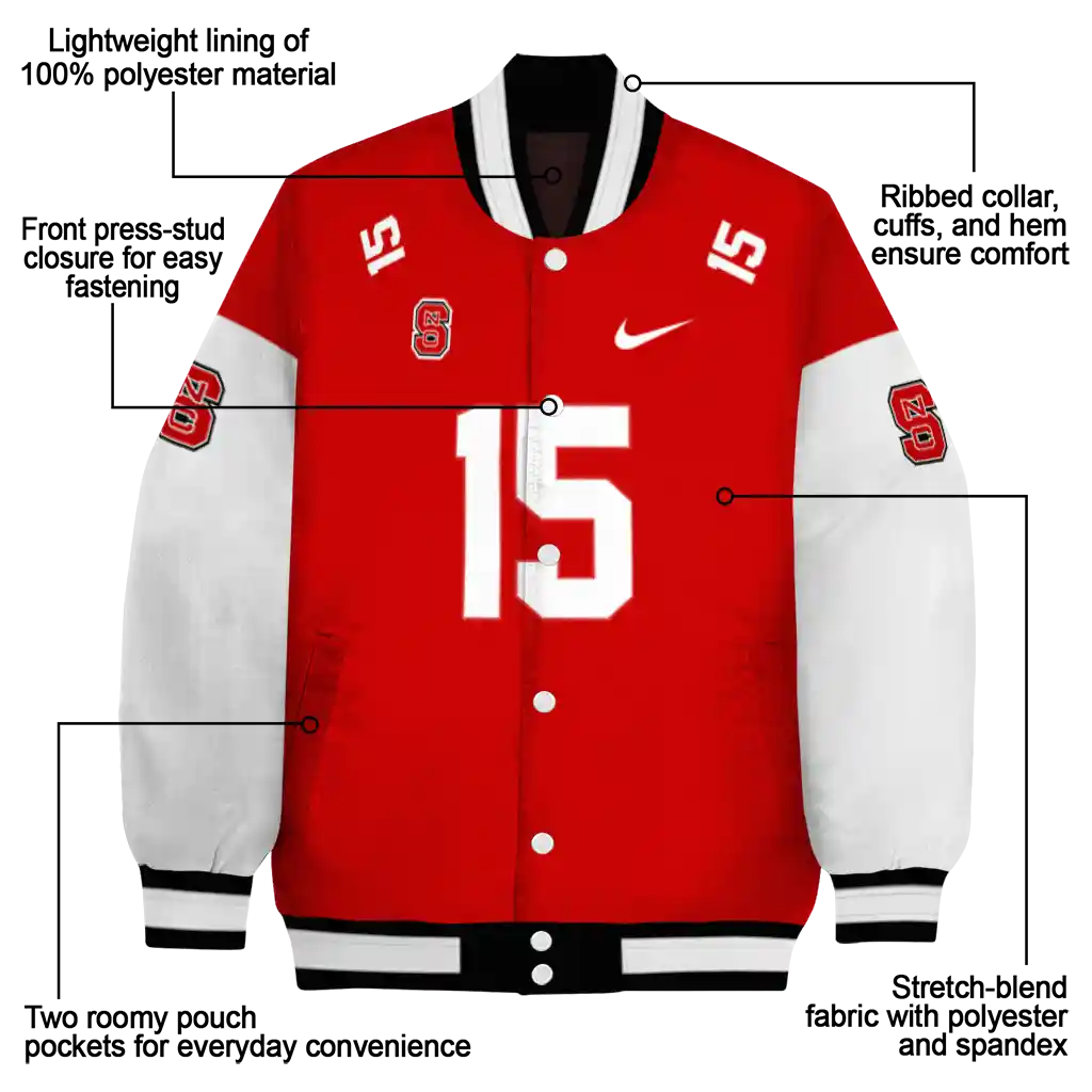 personalized nc state wolfpack team patch red varsity jacket new arrival personalized nc state wolfpack team patch red varsity jacket new arrival