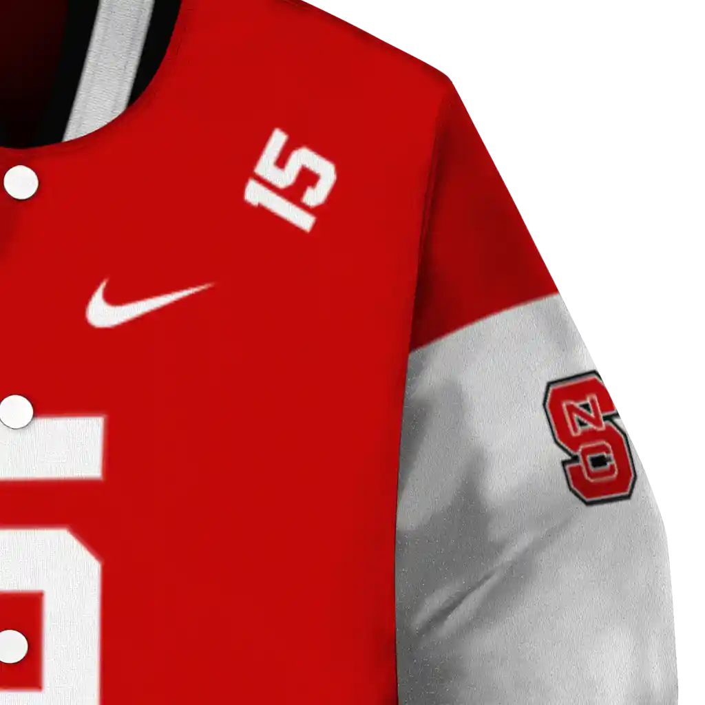 personalized nc state wolfpack team patch red varsity jacket premium grade personalized nc state wolfpack team patch red varsity jacket premium grade